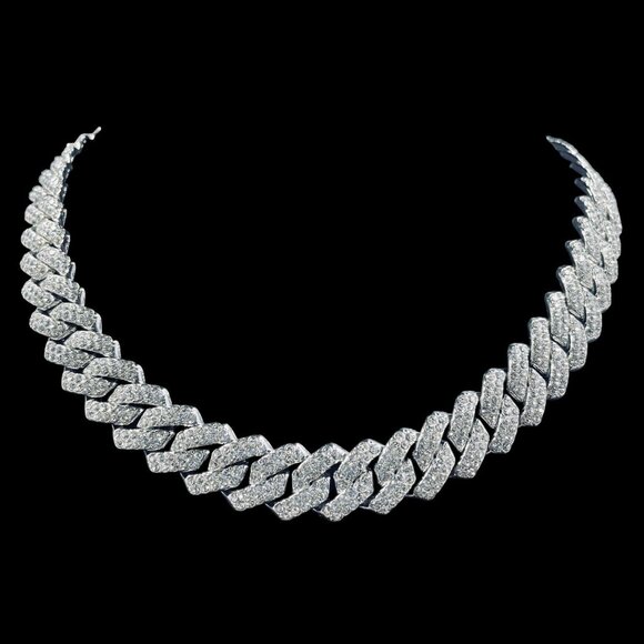 Iced Out Cuban Link Chain Necklace New In Package Bling Silver Hip Hop Jewelry - Picture 3 of 7